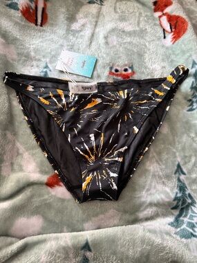Andie Black Bikini Bottom with Yellow & White Burst Print